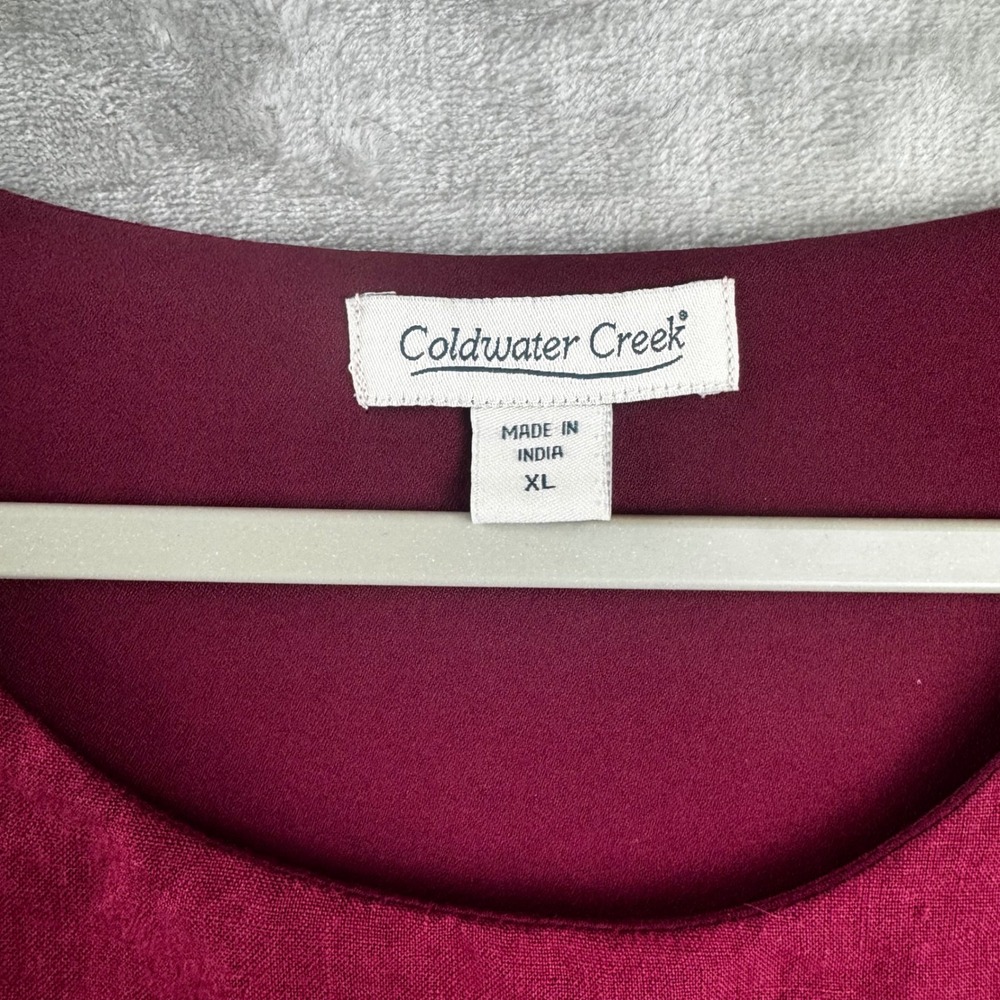 Coldwater Creek Blouse Women XL Burgundy Linen Layered Short Sleeve (1809) - Picture 2 of 12